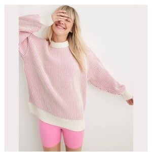 Aerie Beyond Chenille Sweater in Pink/Cream Size Medium